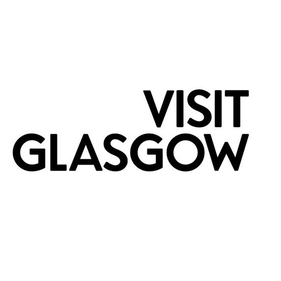 City logo - white background with the words Visit Glasgow written in black. 