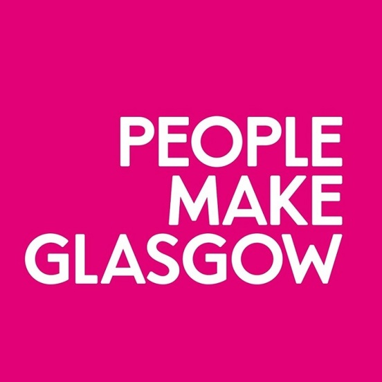 City brand - pink background with the words People Make Glasgow in white